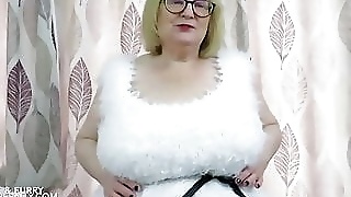Sally's big tits in furry white top