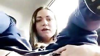 Mature mom caresses her pussy in the car