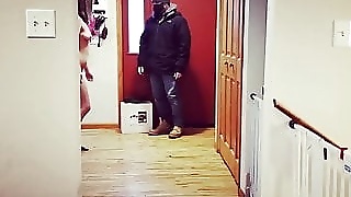 Wife flashes and fucks the delivery man