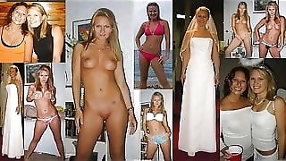 Brideâ€™s wedding dress before, during and after getting undressed