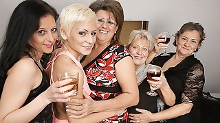 Five horny old and young lesbians make it special for Christmas