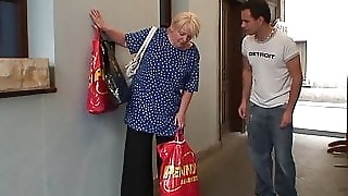 Busty blonde grandma pleases younger stranger